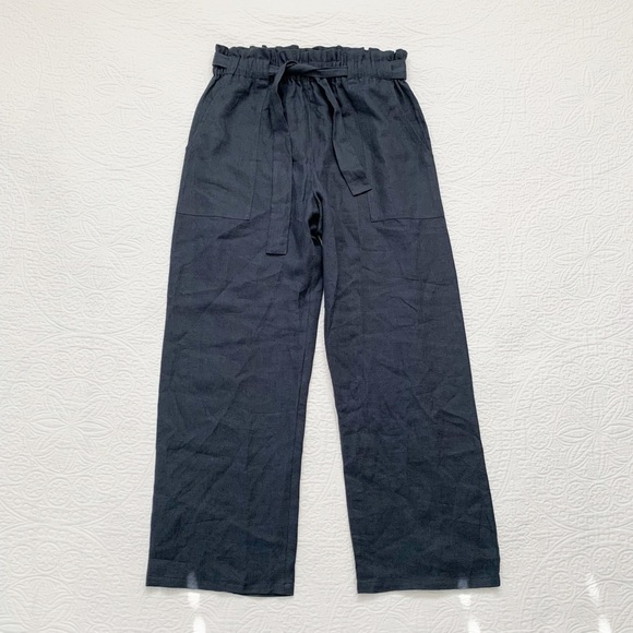 Love and Confuse Juliet Wide-Leg Linen Paperbag Pants, Dark Grey - Picture 1 of 8